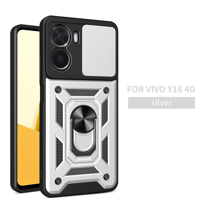 For Vivo Y16 4G Case Magnetic Holder Ring Stand Armor Phone Cases For Vivo Y 16 VivoY16 V2204 Slide Camera Lens Protection Cover