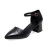 Soft Leather Mid-heel Comfortable Pointed Head Summer Bridesmaid Thick Heel One-word Buckle Bag Head Hollow Shallow Mouth Versatile Temperament Sandal