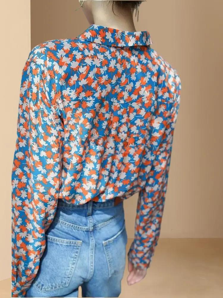 Spring Summer Women's Clothing Fashion Floral Print Lapel Long Sleeved Single Breasted Shirt Casual Women's Shirt