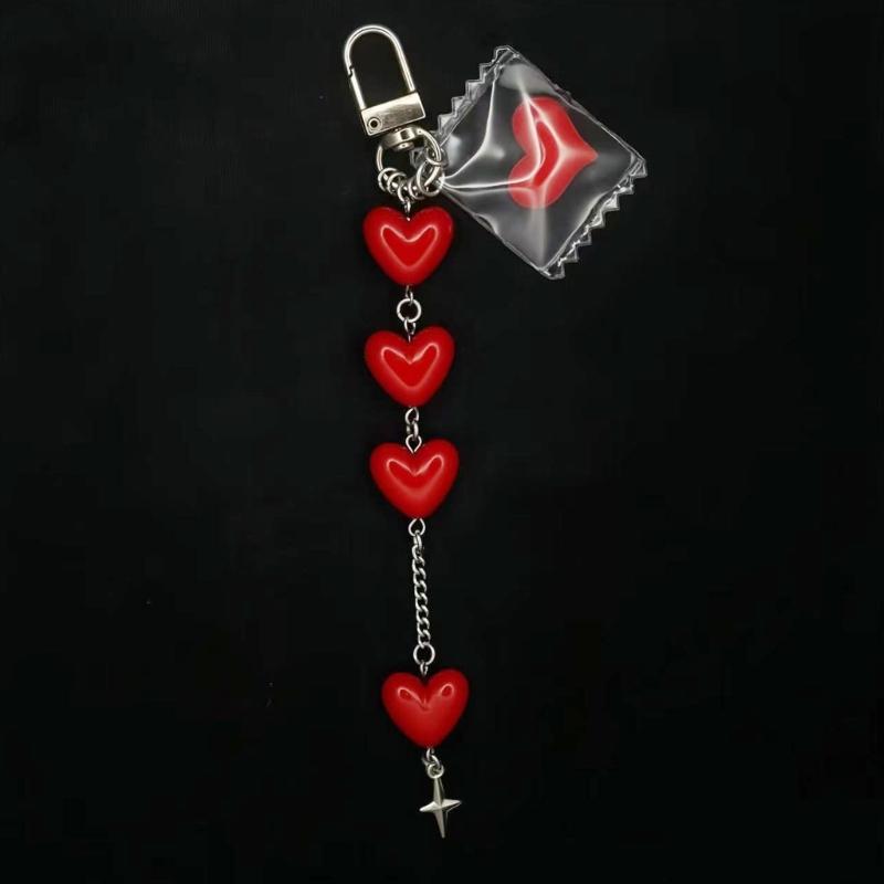 Playful Red Candy Pouch Keyring Heart Shaped Alloy Resin Accessory  Ideal For Keys Gifts Decoration Hanging Charm