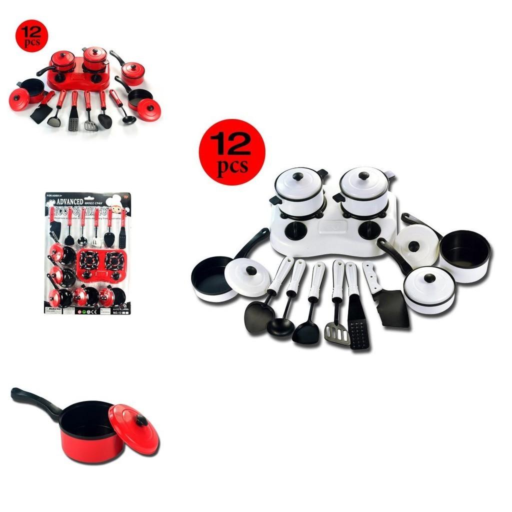 Colorful 12pcs Kitchen Cooking Play Set With Realistic Cookware For Kids Pretend Play