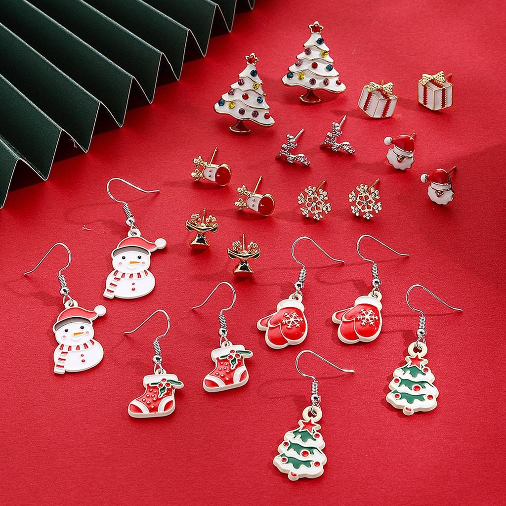 Europäisches und Amerikanisches Weihnachts-Ohrring-Set Funkelnde Diamant-Schneeflocke Glocke Feiertags-Ohr-Accessoires