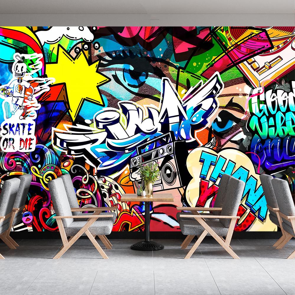 Cartoon Graffiti Wall Murals Graffiti Wallpaper For Boys Suitable For Restaurant Dance Bar Mural Home Decor