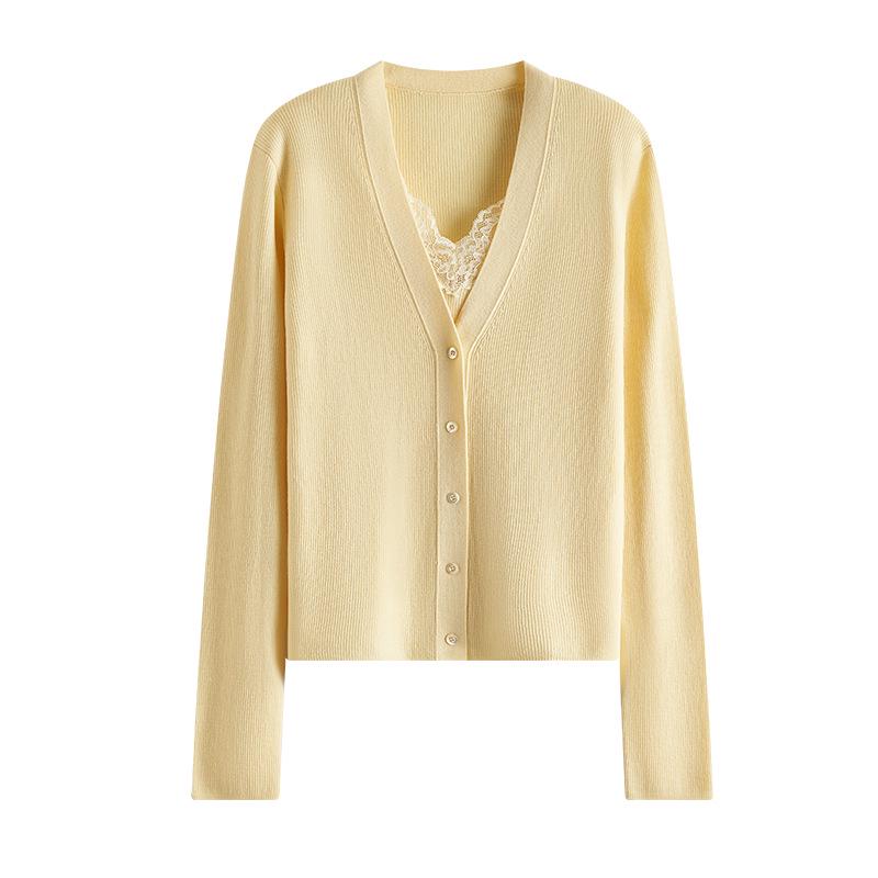 Ultra-Fine 100% Pure Wool V-Neck Cardigan: Women's Spring/Autumn Loose Knit Sweater