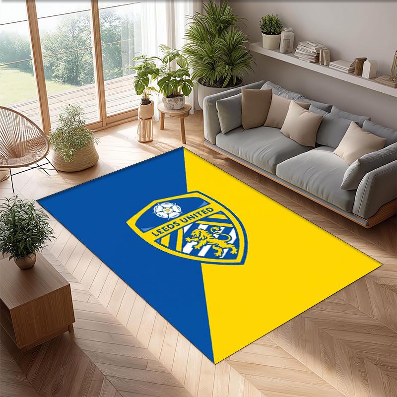 Leeds United Football Print Crystal Velvet Rug, Comfortable Water Absorbent Non Slip Indoor Floor Carpet