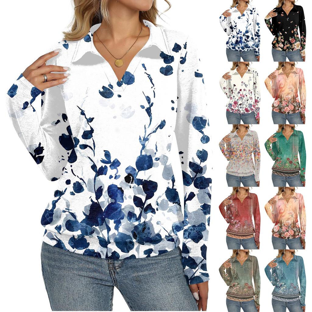 Women's retro printed fashionable long-sleeved top
