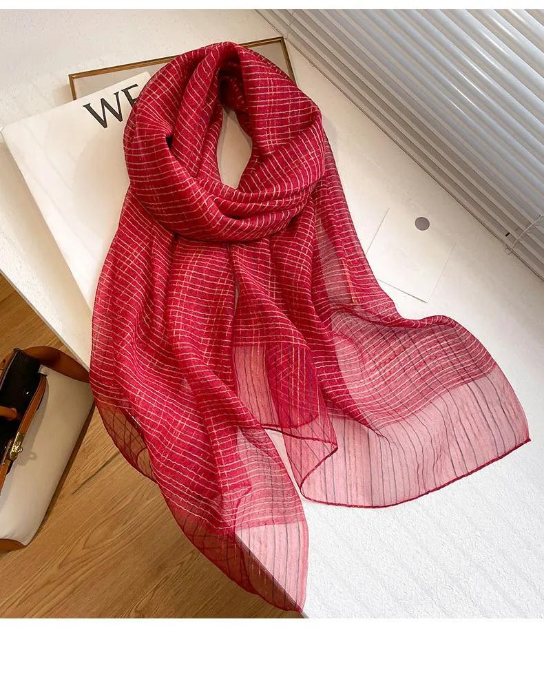 Four Season Silk Wool Scarf Women Hijab Plaid Pashmina Shawls And Wrap Luxury  Bandana Bufanda Blanket Scarves