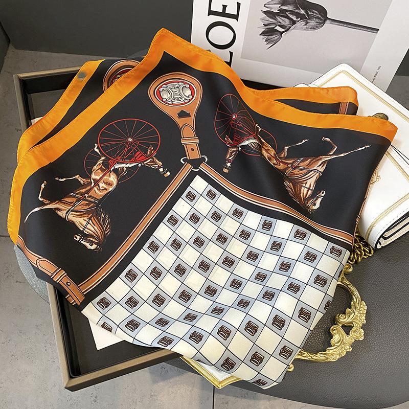Luxury Horse Print Silk Square Scarf Women Soft Satin Hairband Neckerchief Office Hijab Headband Foulard Bag Ribbons Gift