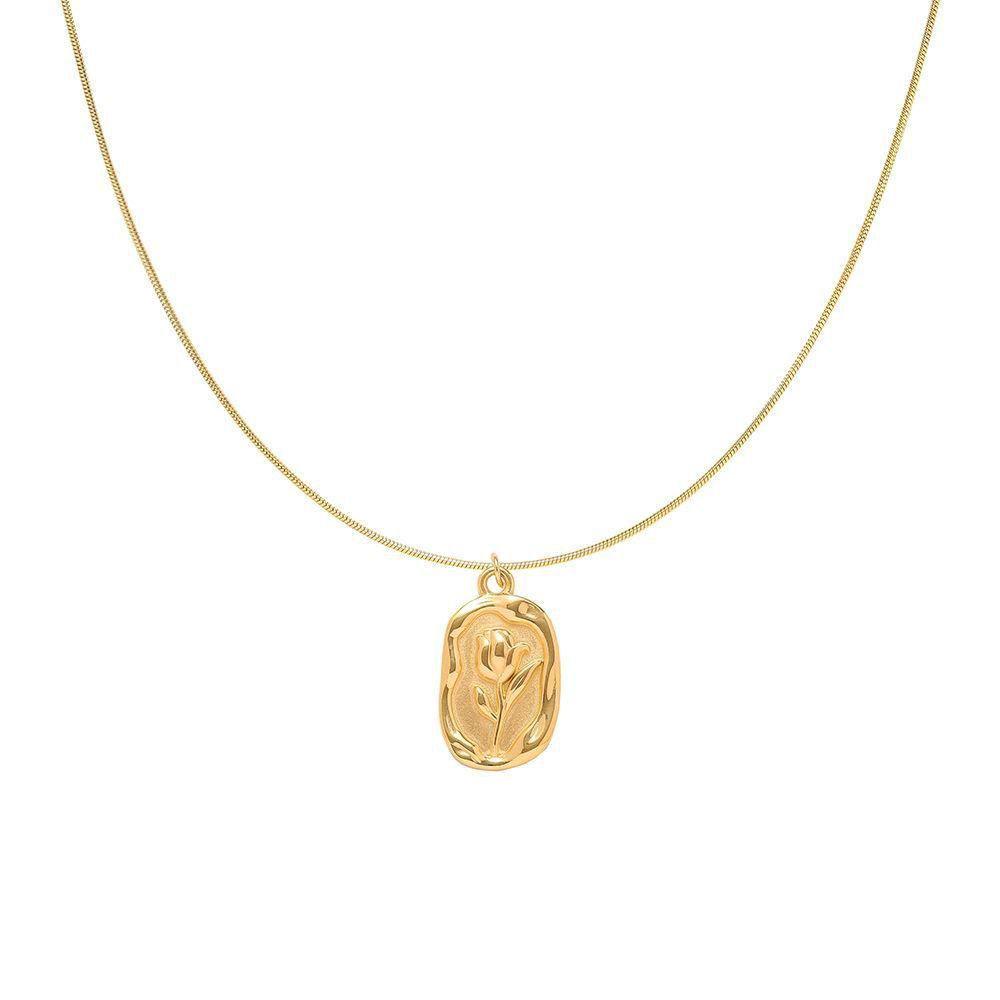 Vintage Fashion Simple Geometric Rose Pendant Necklace For Women Female Boho Gold-plate Snake Chain Choker Jewelry Gift