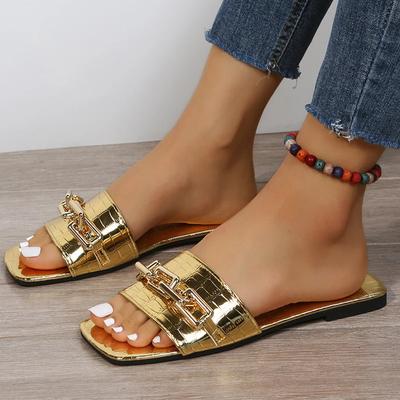 Women Chain Flats Slippers Summer Sandals Casual Shoes 2023 Fashion New Slingback Walking Flip Flops Beach Shoes Dress Slides