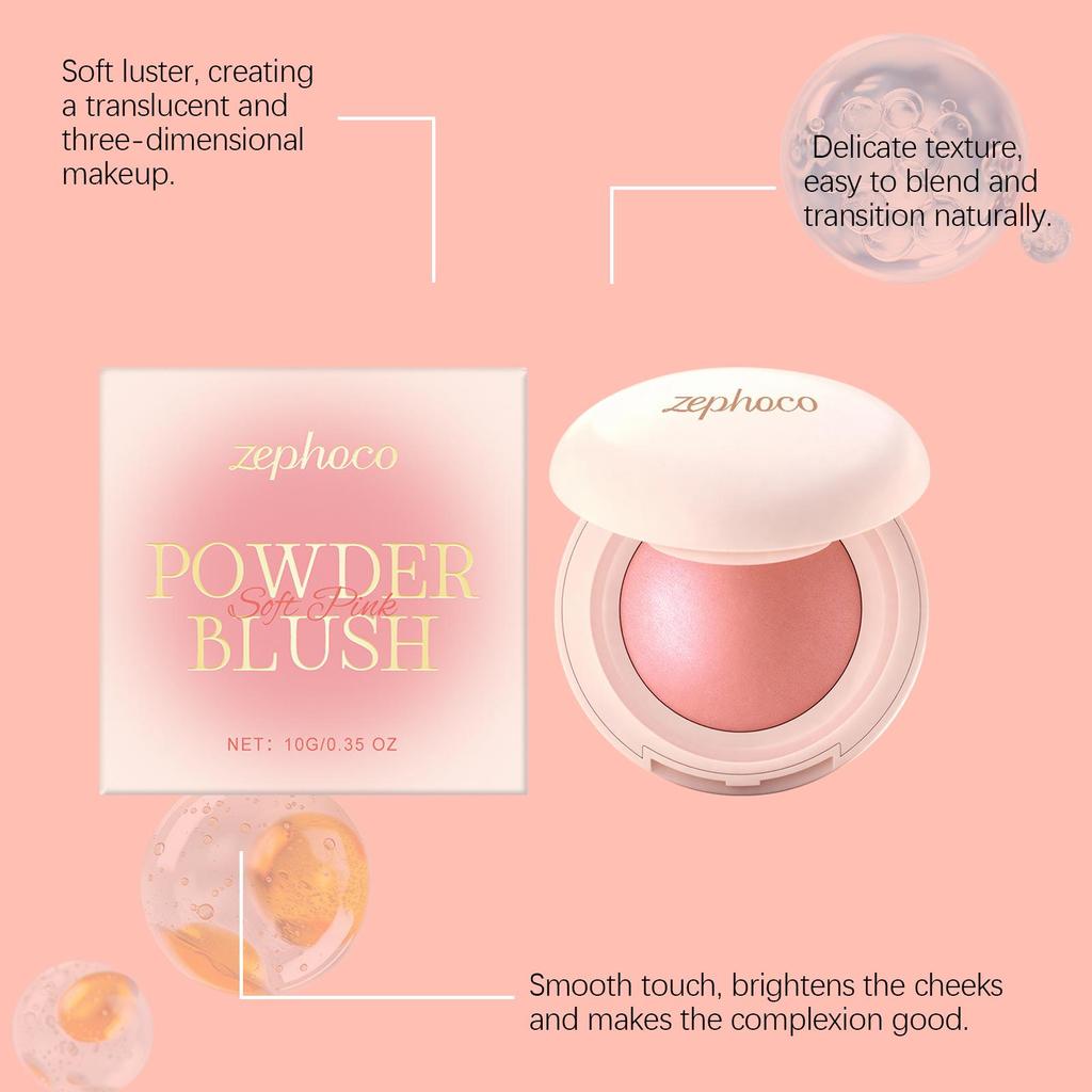 Zephoco Soft Pink Silky Moisturizing Blush for a Rosy Natural Glow