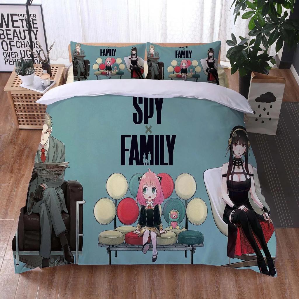 Anime Spy Family Anya Bedding Set Boys Girls Twin Queen Size Duvet Cover Pillowcase Bed Boys Adult Fashion Home Textileextile