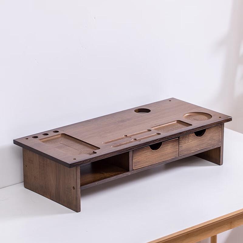Beifang Walnut Monitor Riser with Dual Drawers