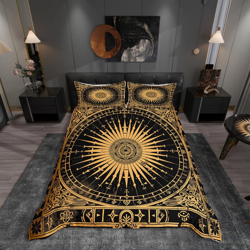 Homewish Wildlife Wolf Duvet Cover SetRetro Fantasy Theme Bedding SetRed Gold Black Bed Set For Boys Kids