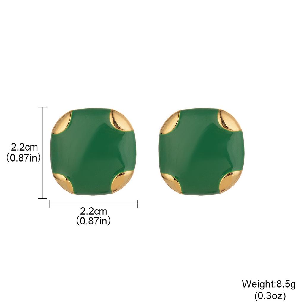 Christmas black and green square earrings medieval Vintage jewelry fashion premium alloy plated 14K gold light luxury stud earrings