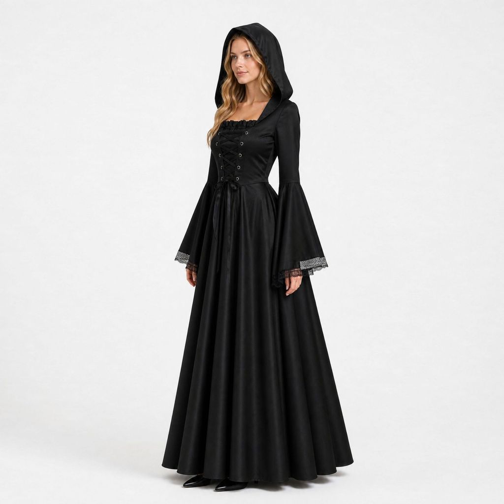 Gothic Witch Dress Cosplay Costume With Long Sleeves Halloween Attire For Adults