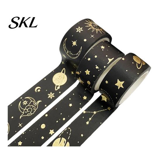 Washi Tape Roll 3 Rolls Golden Foil Tape, Retro Plaid Leaf Pattern Decorative Scrapbooking Supplies Masking Adhesive for DIY Crafts, Journal, Planner,