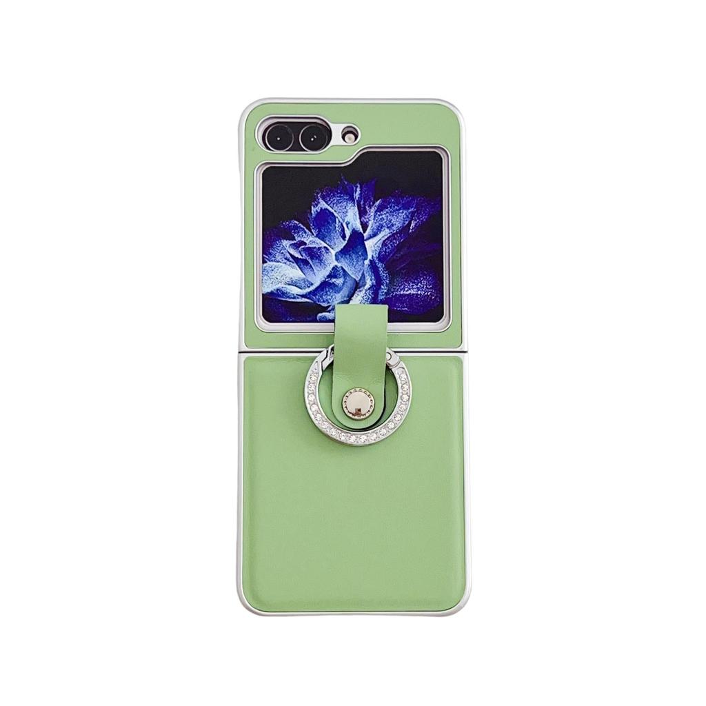 Samsung Z Flip 7 Metalllack Morandi Lederstruktur Ring Schutzhülle
