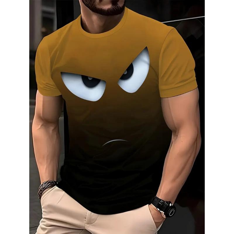 Summer Round Neck 3D Fun Cartoon Patterns Print Top Fashionable Casual Short Sleeved Men's T-shirts