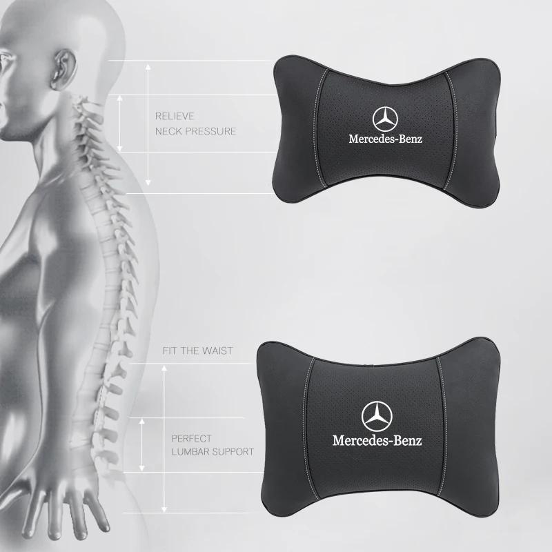 GLC GLB Car Seat Headrest Auto Logo Neck Pillow Lumbar Suppor For Mercedes Benz AMG W204 W205 W203 W211 W212 W213 W201 W210 W12