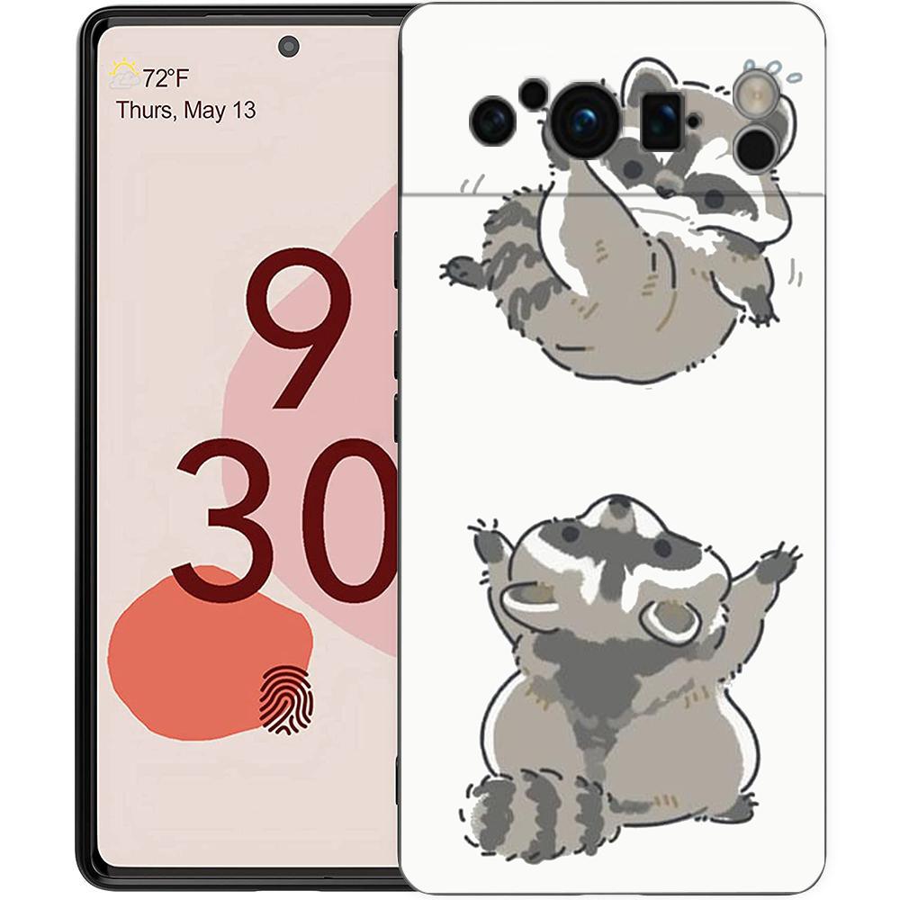 Luxury Phone Case For Google Pixel 10 9 8 9A 8A 7 7A 6 Pro XL 6A 5G Black Soft Back TPU Cover Raccoon