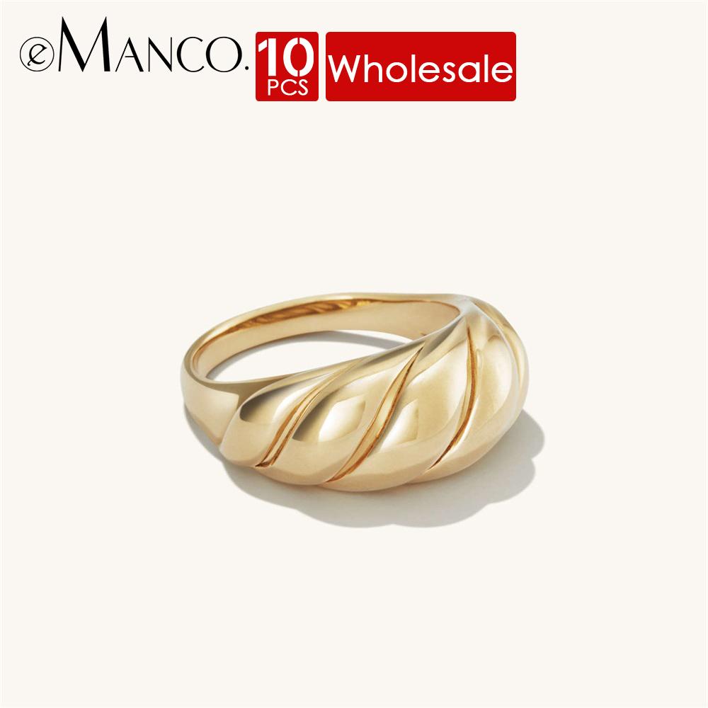 eManco 10PCS Minimalist Textured Gold-Tone Stainless Steel Rings Unisex Couple Wedding Bands Classic
