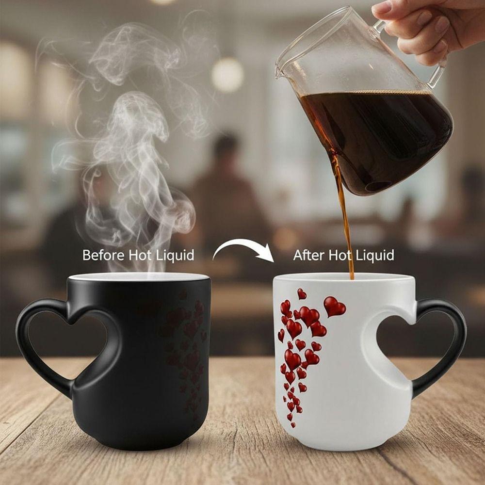 Heart Handle Design Heart-Shaped Mug Ceramic Material Thermochromic Mug  Couples Gift