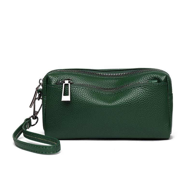 Clutch Three-zipper Genuine Leather Coin Purse Casual Mobile Phone Bag Cowhide Handbag Shoulder Bag