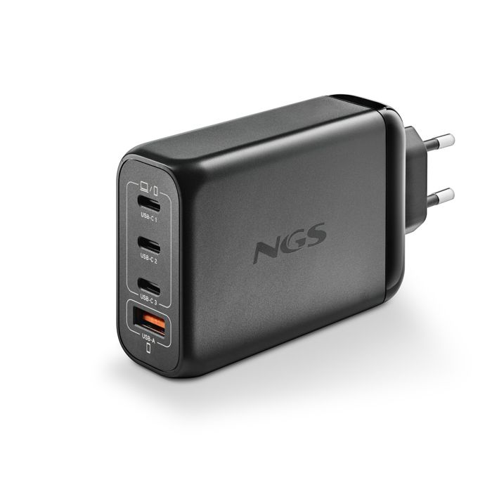 NGS BUD 140W : GaN Chargeur mural universel 140W avec 4 ports : 3 USB-C+1 USB-A. Chargement rapide. Grande compatibilité. Charge sim