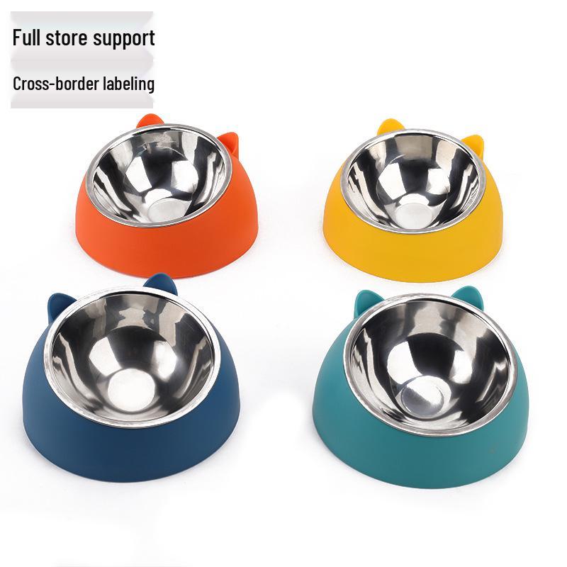 Stainless Steel Slanted Cat & Puppy Bowl - Small, Non-Slip Design for Food & Water