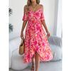 Spring Summer Strapless Cross V Neck Floral Halter Long Holiday Dresses Women