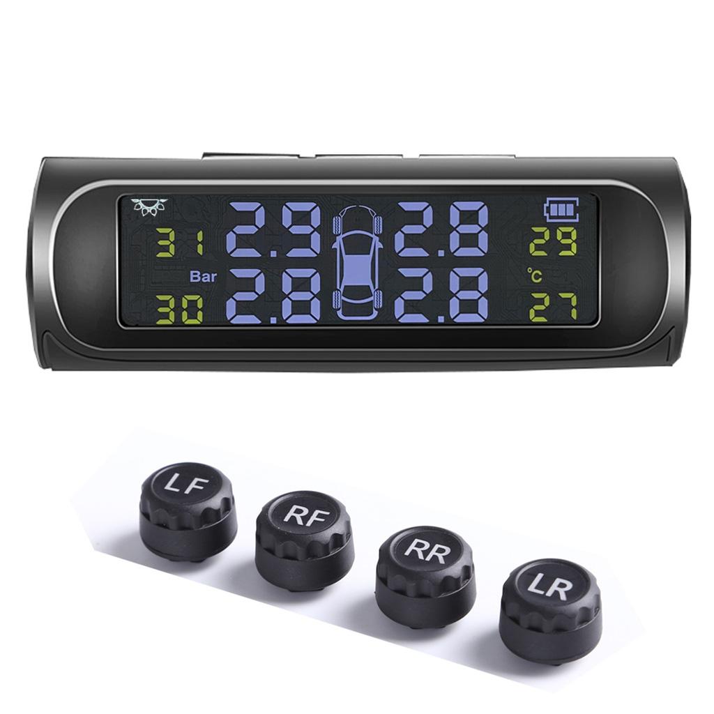Car TPMS Tire Safety Monitoring System Solar Power Digital LCD Display Auto Security Alarm External Tyre Pressure Sensor