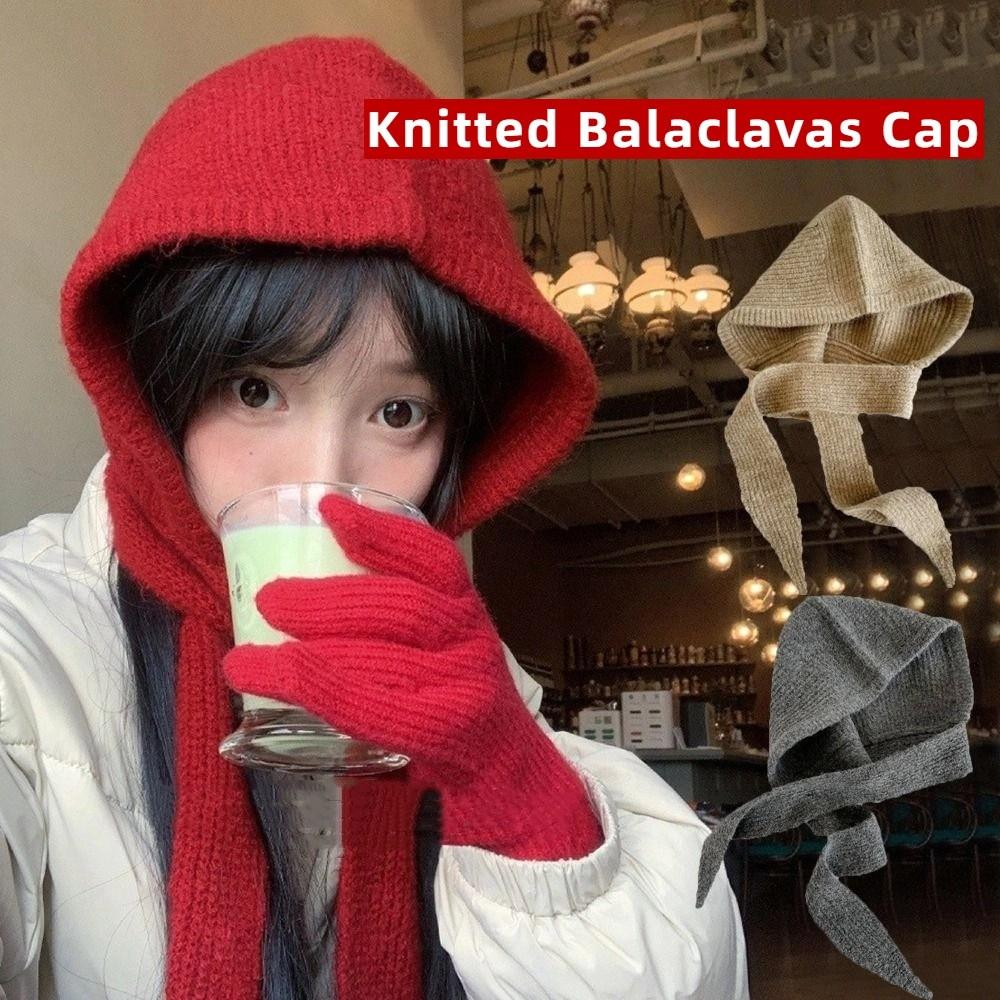 Windproof Knitted Hooded Hat Winter Neck Collar Scarf Cap Korean Balaclavas Cap  Men Women