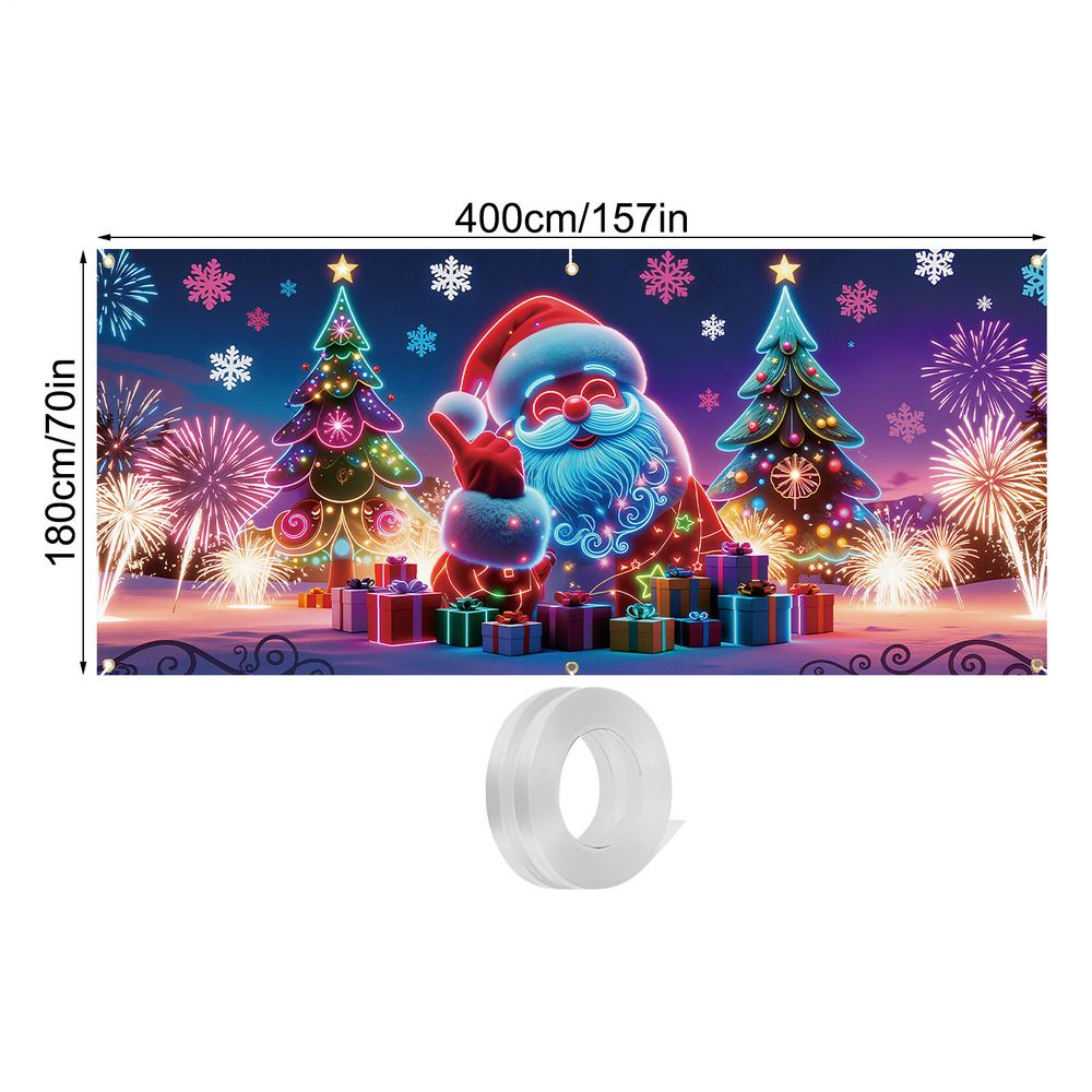 

2D Flat Christmas UV Fluorescent Garage Door Cover Banner 13x6ft Christmas Theme Holiday Decor Garage Door Backdrop Decoration