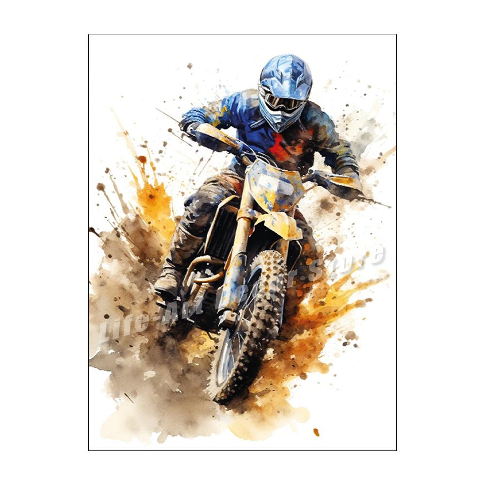 Watercolour Dirt Bike Motocross Posters Prints Canvas Painting Motorcycle Motorbike Wall Picture for Room Home Decor Biker Gift