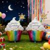 2Pcs Happy Birthday Rainbow Paper Cup Cake Shaped Aluminum Foil Balloon Birthday Party Decoration