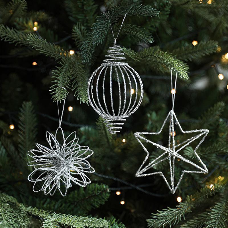 Glitter Star Pendant Christmas Decorations Silver Color Hollow Star Hanging Ornaments Christmas Tree New Year Home Decor Gift