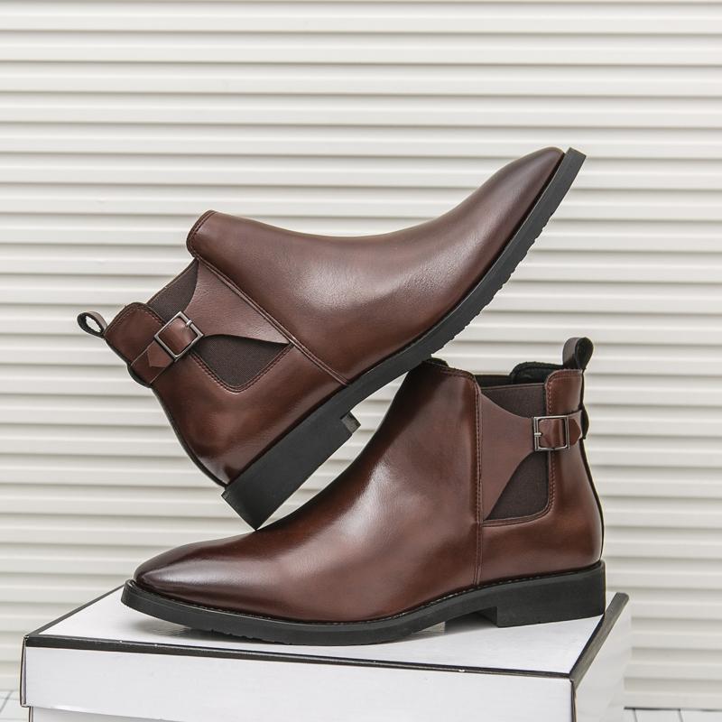 Yuppie Chelsea Shoes Men High Quality Oxford Ankle Boots Men's Dress Shoes Trend Britain Brogue Social Formal Shoes Men