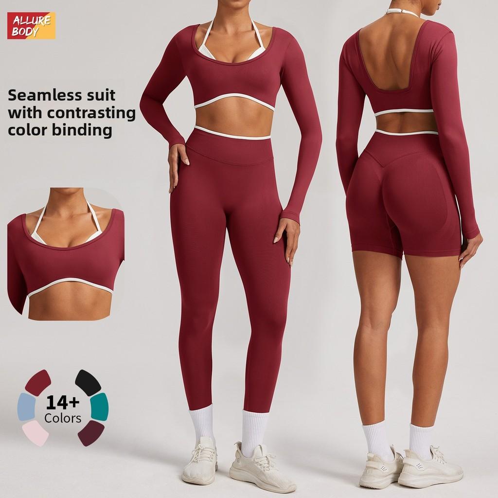 Seamless Yoga Set Long Sleeve Fitness Wear With Moisture Wicking For Women Outdoor Running