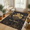 Golden Floral Elegance Theme Soft Crystal Velvet Rug Custom Name & Text Print Non Slip Floor Rug for Bedroom Living Room