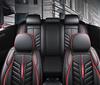 Universal Black Red Line Stripe Full Seat Wear-resistant PU Leather Sponge Fabric Car Seat Cover Cushion Breathable...