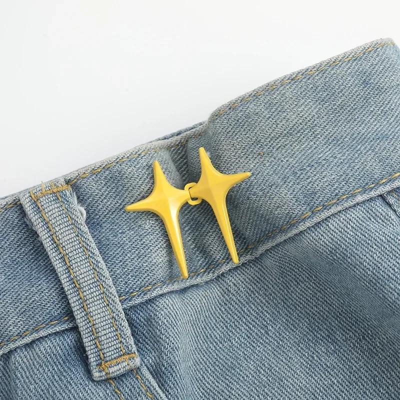 1 Coppia Fibbia a Vita Stella Incrociata Clip Regolabili Staccabili per Pantaloni Stringivita Bottoni Automatici Metallici Senza Chiodi per Decorazione Jeans