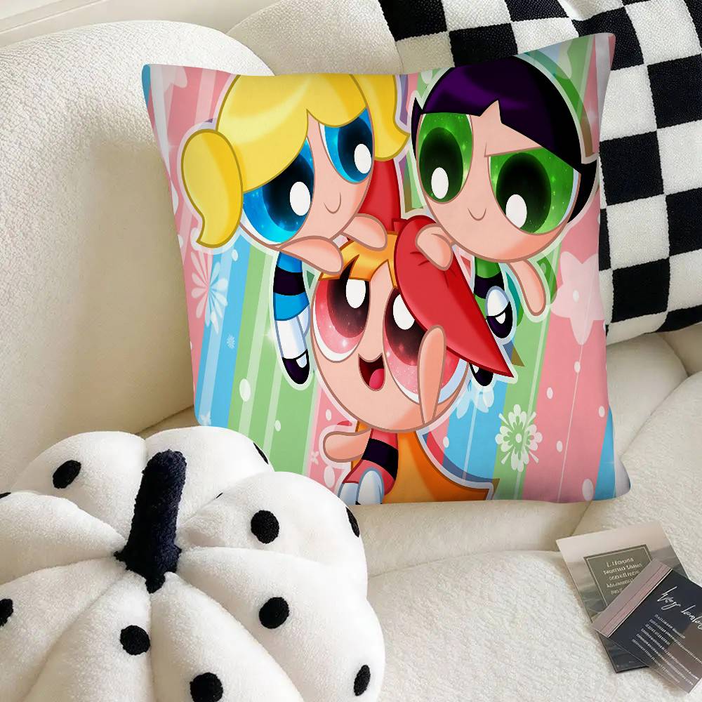 The Cartoon P-Powerpuffs Star Girls Pillow Case Square Pillow Bedroom Sofa Leisure Comfort Cushion Car Home Decoration
