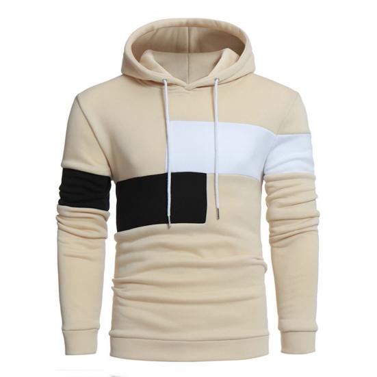 Men Winter Hoodie Pullover Colorblock Long Sleeves Drawstring Hooded Keep Warm Soft Mid Length Spring Hoodie for School