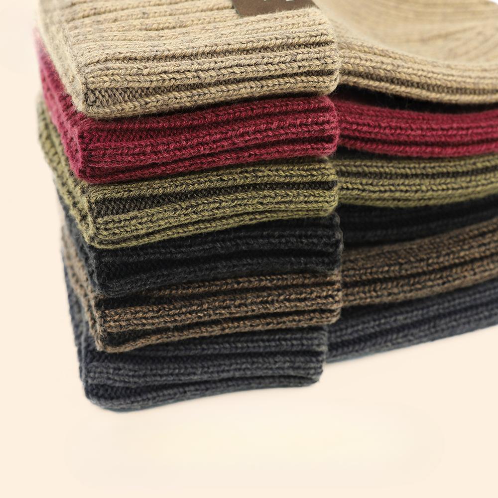 Black Hat Men's Winter Warm Wool Hat Knitted Hat Big Head Cold Hat Women's Trendy New Thick Melon Leather Hat