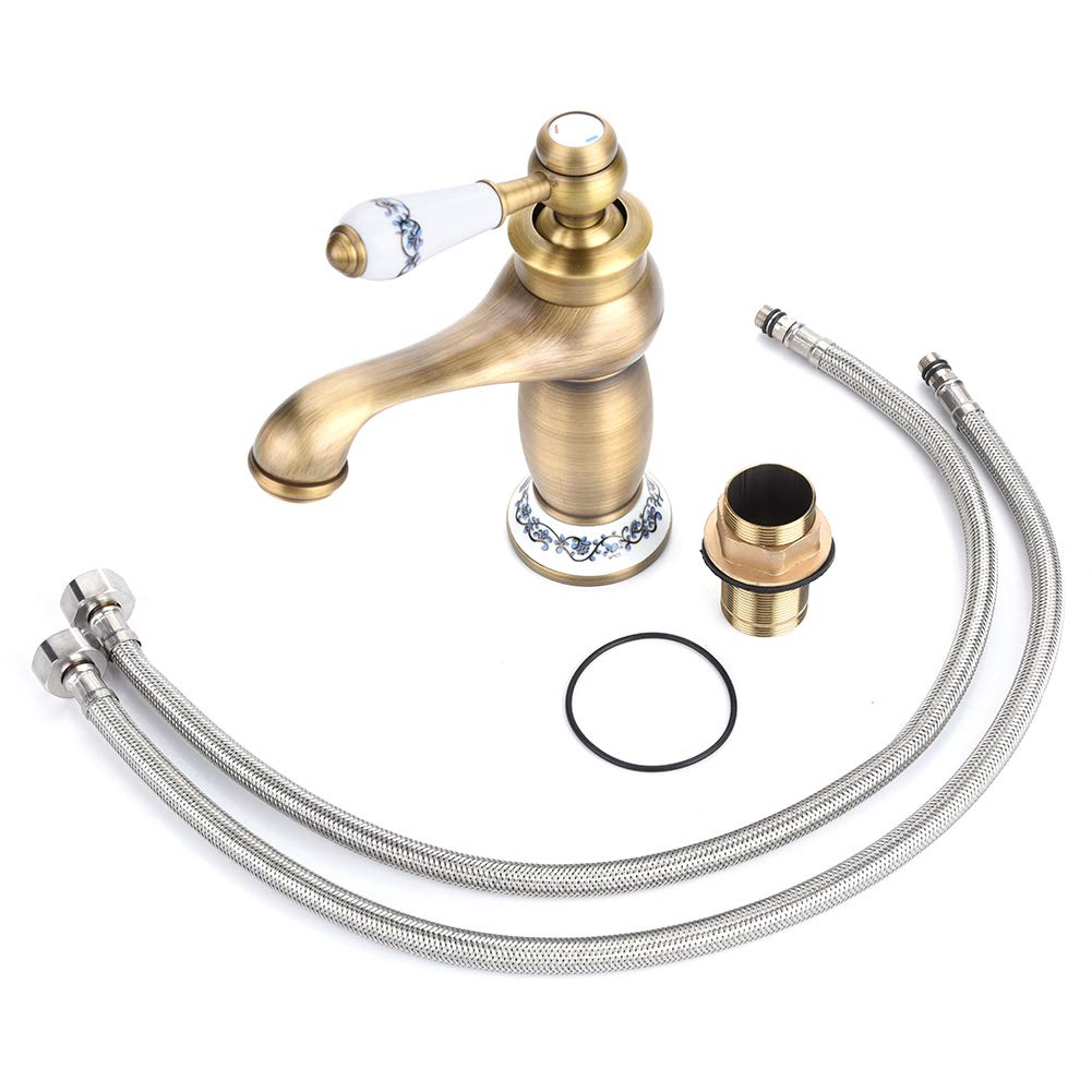 

TOPINCN Antique Washbasin Faucet, Mixer Faucet, Cold/Hot Water Faucet, Floral Pattern, Chrome Plated, Water-Saving, Single Handle, with Screws (02)