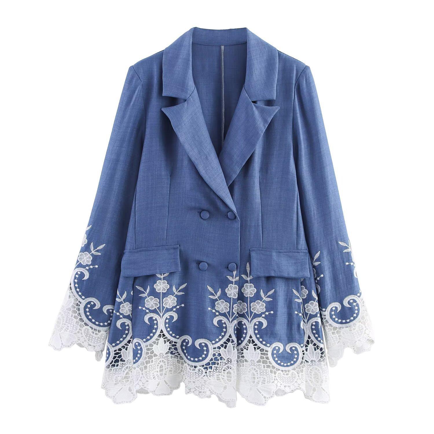 

2025 Summer New Women s Clothing Heavy Industry Hollow Embroidery Suit Collar Jacket Suit XS