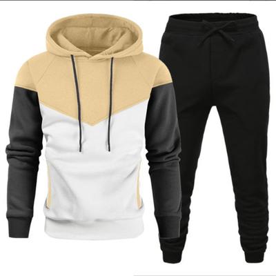 Autumn Winter Tracksuit Men Patchwork Hooded 2 Piece Sets Mens Outfits Suit Men Fleece Sport Hoodie Sweatpants Two Piece Sets