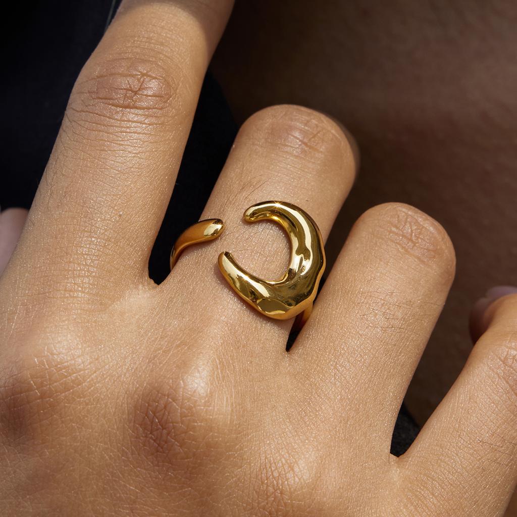 Yori Stainless Steel Sun Moon Classic Thin Chic Ring Personalized Metal Texture Rust Proof Charm Fashion Jewelry for Women