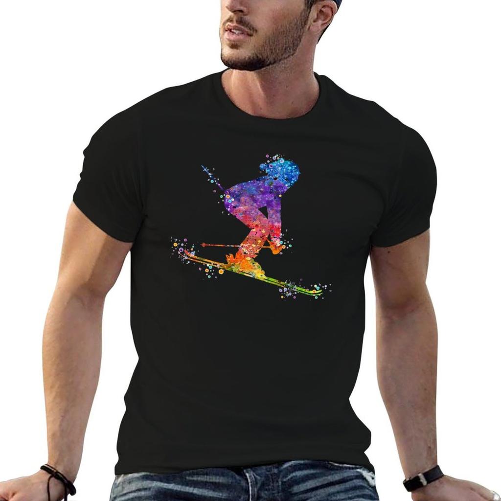 Girl Skiing Watercolor Gift Tshirt Unisex T Shirt Designer Anime T Shirts Oversize Tshirt
